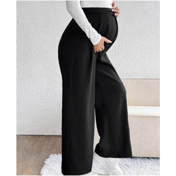Maternity Black Tailored Pockets Wide Leg Pants - Picture 3 of 7